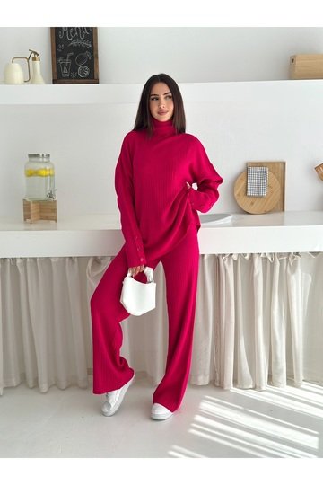 Balıkçı Yaka Düğme Detaylı Triko Takım