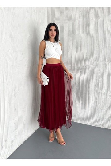 BELİ LASTİKLİ ETEK UCU MİSİNALI PİLİSELİ TÜLLÜ ETEK
