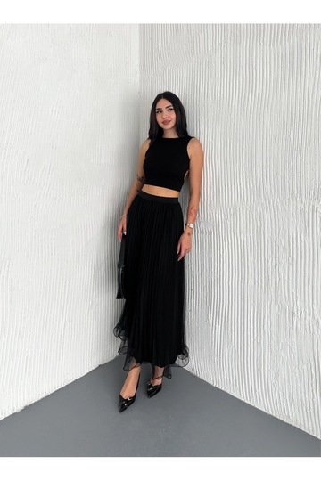 BELİ LASTİKLİ ETEK UCU MİSİNALI PİLİSELİ TÜLLÜ ETEK