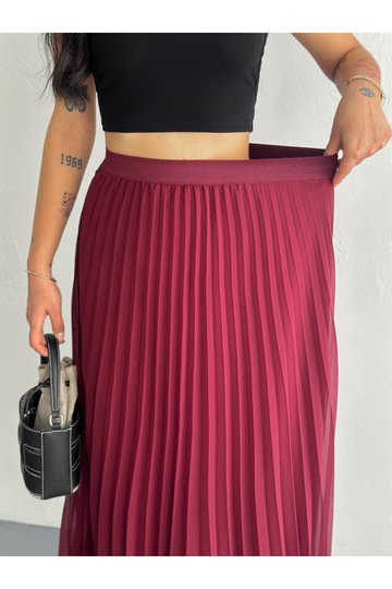 BELİ LASTİKLİ ETEK UCU MİSİNALI PİLİSELİ ŞİFON ETEK