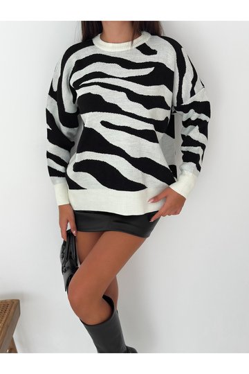 Yumuşak Doku Zebra Desen Triko Kazak