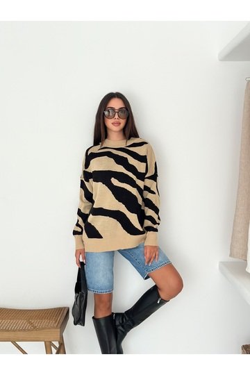 Yumuşak Doku Zebra Desen Triko Kazak