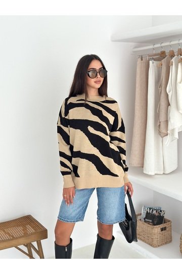 Yumuşak Doku Zebra Desen Triko Kazak