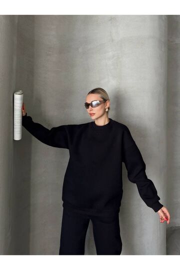 Oversize 3 I?Plik Şardonlu Bisiklet Yaka Eşofman Takım