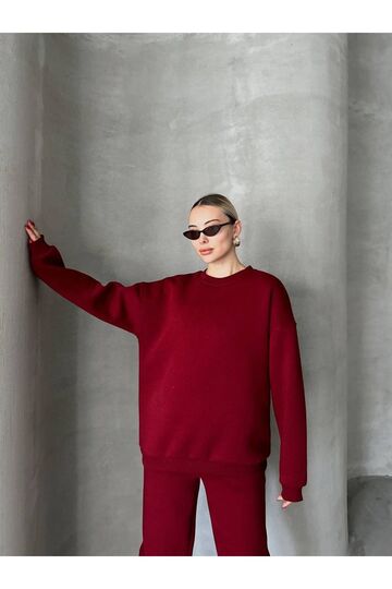 Oversize 3 İplik Şardonlu Bisiklet Yaka Eşofman Takım