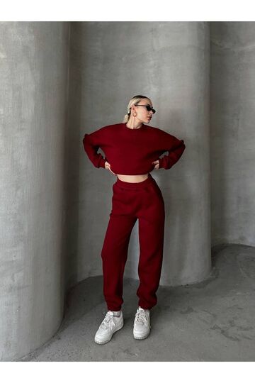 Oversize 3 İplik Şardonlu Bisiklet Yaka Eşofman Takım