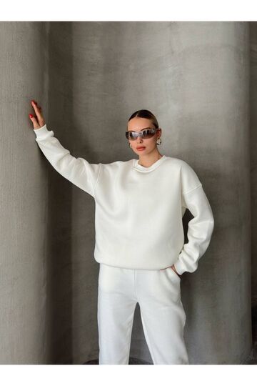 Oversize 3 İplik Şardonlu Bisiklet Yaka Eşofman Takım