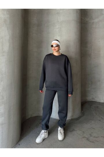 Oversize 3 İplik Şardonlu Bisiklet Yaka Eşofman Takım