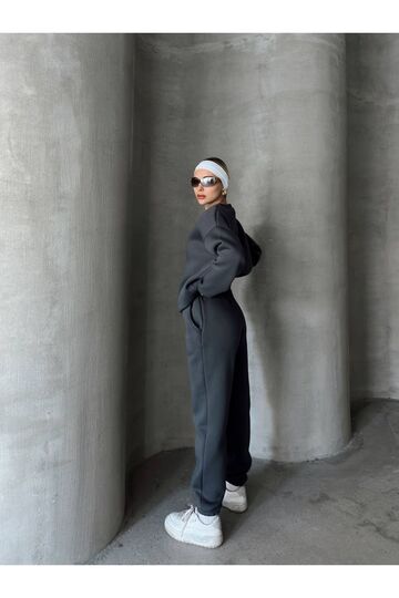Oversize 3 İplik Şardonlu Bisiklet Yaka Eşofman Takım