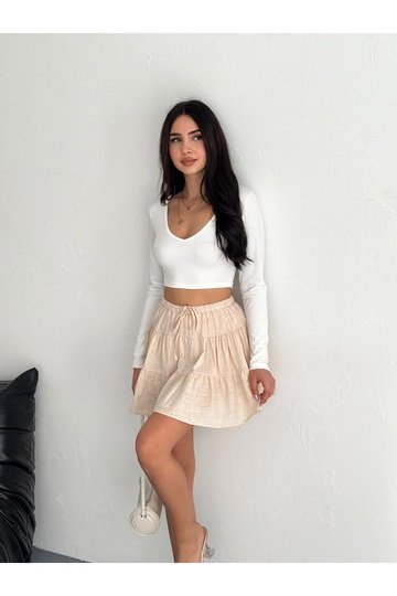 FLAMLI KETEN KUMAŞ ŞORT ETEK