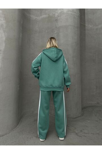 Biyeli Geniş Paça 3 İplik Şardonlu Oversize Fermuarlı Eşofman Takım