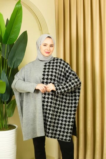 Triko Kaz Ayağı Panço Tunik