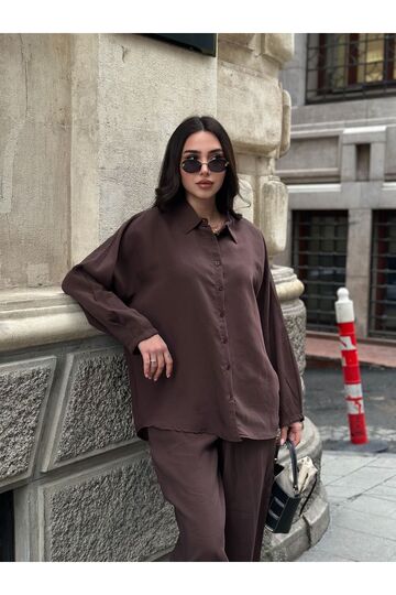 Yumuşak Doku Modal Kumaş Şalvarlı Gömlek Takım