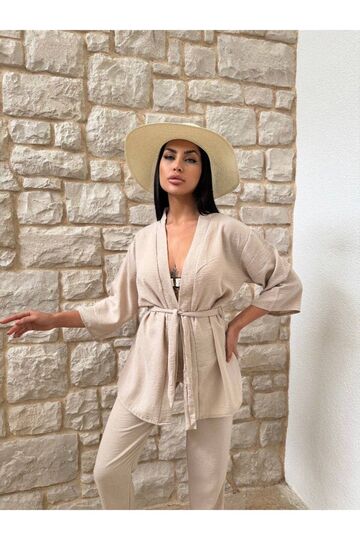 Kimono Bambu Keten Gömlekli Pantolunlu Takım
