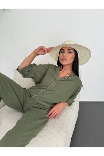 Dantelli Pantolunlu Keten Takım