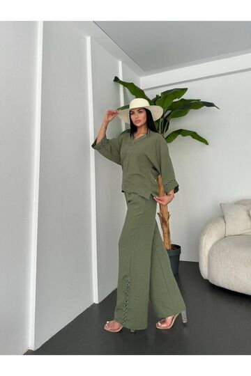 Dantelli Pantolunlu Keten Takım