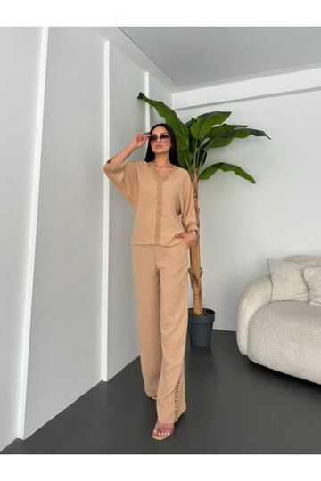 Dantelli Pantolunlu Keten Takım