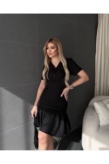 Kadın Keten Düğmeli Elbise