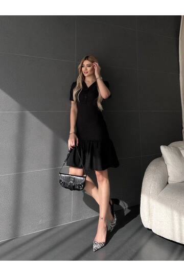 KADIN KETEN DÜĞMELİ ELBİSE