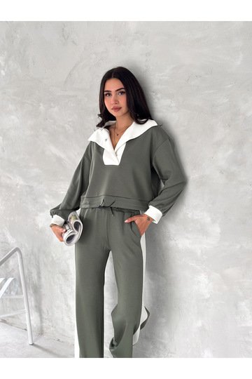 DEVRİK YAKA GARNİLİ GENİŞ ŞERİTLİ YUMUŞAK DOKU MODAL KUMAŞ EŞOFMAN TAKIM