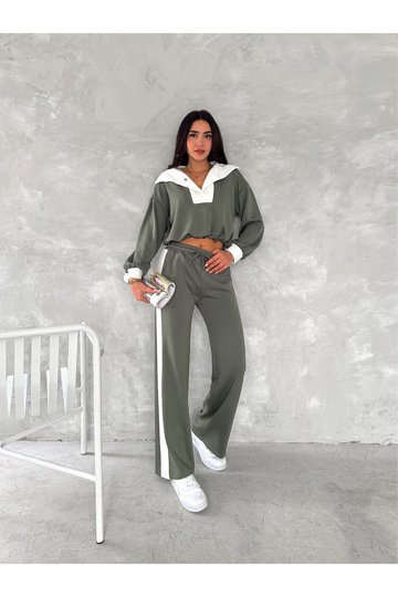 DEVRİK YAKA GARNİLİ GENİŞ ŞERİTLİ YUMUŞAK DOKU MODAL KUMAŞ EŞOFMAN TAKIM