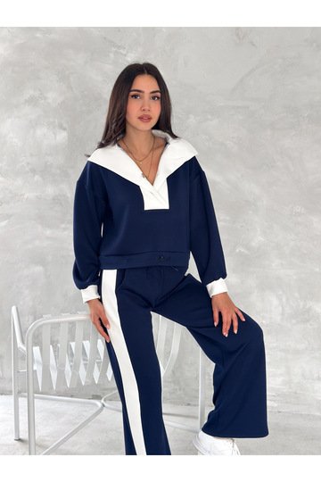 DEVRİK YAKA GARNİLİ GENİŞ ŞERİTLİ YUMUŞAK DOKU MODAL KUMAŞ EŞOFMAN TAKIM
