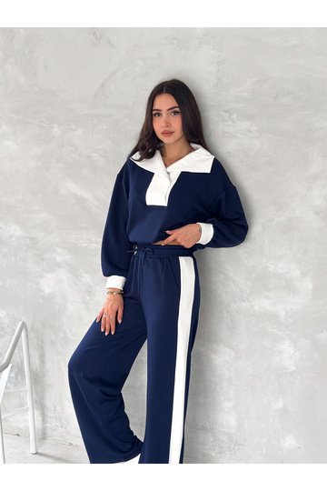 DEVRİK YAKA GARNİLİ GENİŞ ŞERİTLİ YUMUŞAK DOKU MODAL KUMAŞ EŞOFMAN TAKIM