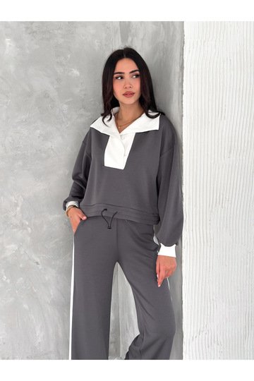 DEVRİK YAKA GARNİLİ GENİŞ ŞERİTLİ YUMUŞAK DOKU MODAL KUMAŞ EŞOFMAN TAKIM