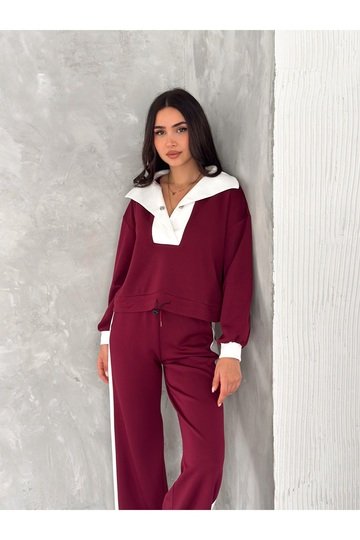 DEVRİK YAKA GARNİLİ GENİŞ ŞERİTLİ YUMUŞAK DOKU MODAL KUMAŞ EŞOFMAN TAKIM