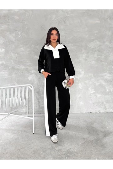 DEVRİK YAKA GARNİLİ GENİŞ ŞERİTLİ YUMUŞAK DOKU MODAL KUMAŞ EŞOFMAN TAKIM