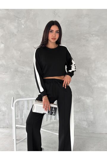 Geniş  Şeritli  Yumuşak Doku Modal Kumaş Eşofman Takım
