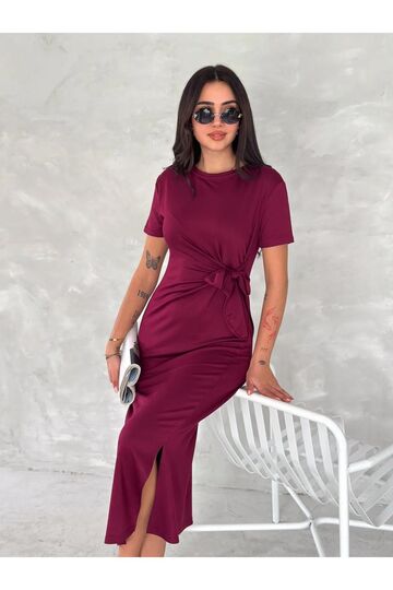 Yumuşak Doku Fiyonk Detaylı Modal Kumaş Midi Elbise