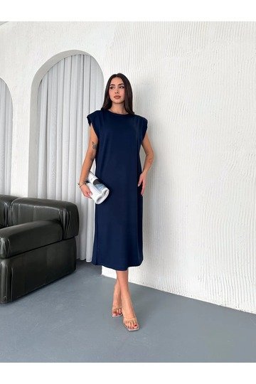 YUMUŞAK DOKU YIRTMAÇLI VATKALI MODAL KUMAŞ MİDİ ELBİSE Doku