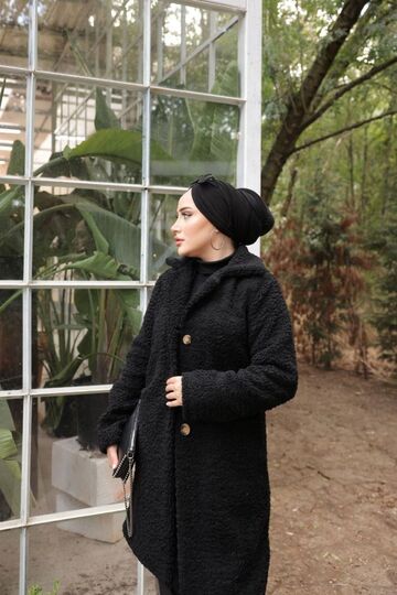 Cepli Kruvaze Yaka Düğmeli   Peluş Mont