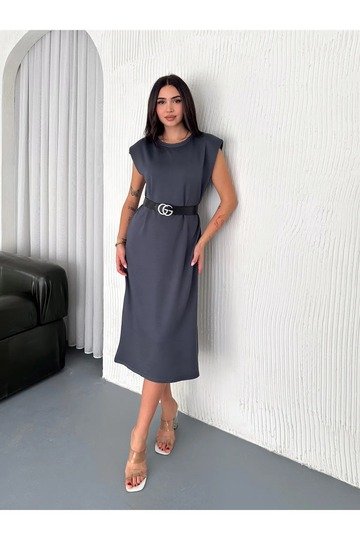 YUMUŞAK DOKU YIRTMAÇLI VATKALI MODAL KUMAŞ MİDİ ELBİSE Doku