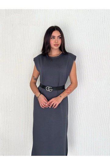 YUMUŞAK DOKU YIRTMAÇLI VATKALI MODAL KUMAŞ MİDİ ELBİSE Doku