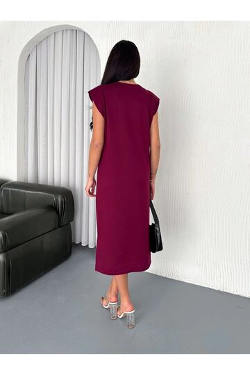 Yumuşak Doku Yırtmaçlı Vatkalı Modal Kumaş Midi Elbise Doku