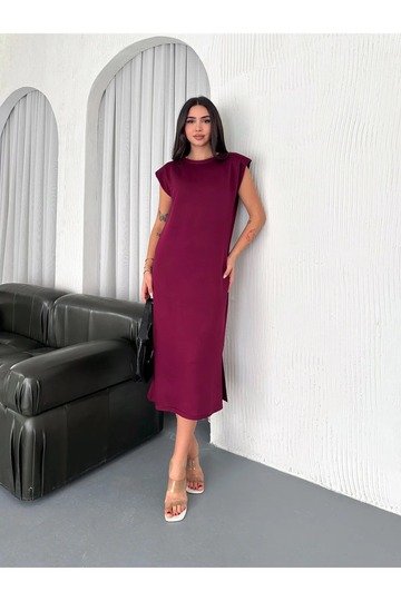 YUMUŞAK DOKU YIRTMAÇLI VATKALI MODAL KUMAŞ MİDİ ELBİSE Doku