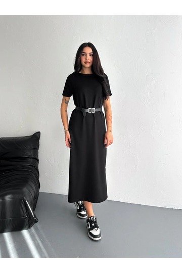 YUMUŞAK DOKU YIRTMAÇLI MODAL KUMAŞ MİDİ ELBİSE