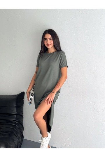 YUMUŞAK DOKU YIRTMAÇLI MODAL KUMAŞ MİDİ ELBİSE