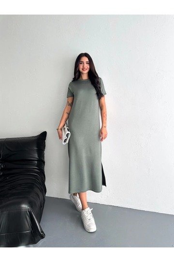 YUMUŞAK DOKU YIRTMAÇLI MODAL KUMAŞ MİDİ ELBİSE