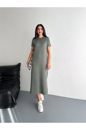 YUMUŞAK DOKU YIRTMAÇLI MODAL KUMAŞ MİDİ ELBİSE