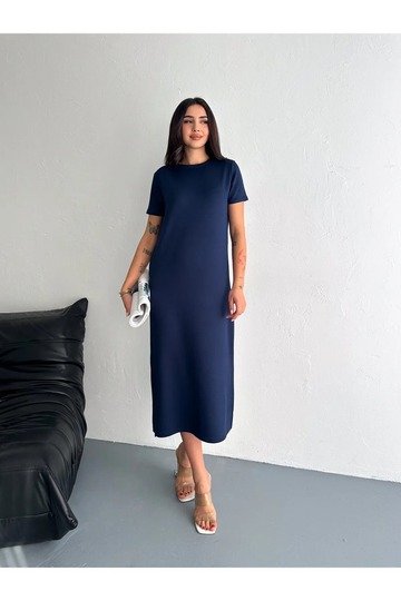 YUMUŞAK DOKU YIRTMAÇLI MODAL KUMAŞ MİDİ ELBİSE
