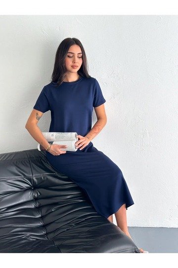 YUMUŞAK DOKU YIRTMAÇLI MODAL KUMAŞ MİDİ ELBİSE