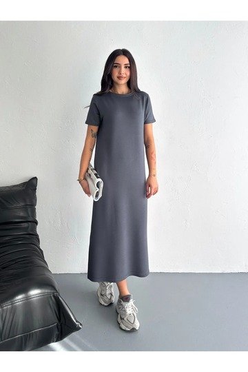 YUMUŞAK DOKU YIRTMAÇLI MODAL KUMAŞ MİDİ ELBİSE