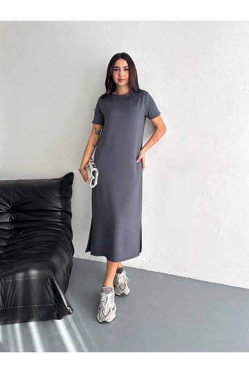 YUMUŞAK DOKU YIRTMAÇLI MODAL KUMAŞ MİDİ ELBİSE