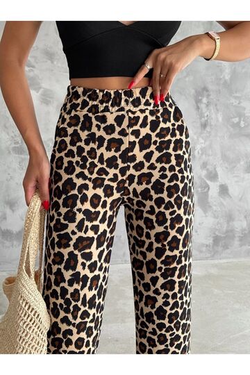 Kadın Örme Krep Leopar Pantolon