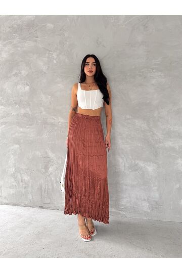 Pileli Krışık Saten Etek