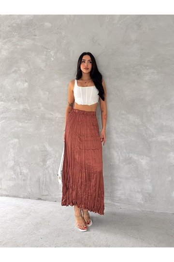 PİLELİ KRIŞIK SATEN ETEK