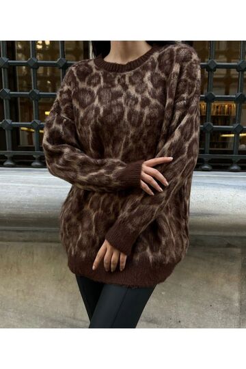 Sportines Kadın Bisiklet Yaka  Oversize Leopar Desenli Triko Kazak